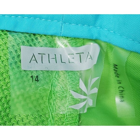 Athleta Board Shorts Size 14 Green Blue Scroll Detail Swim Surf Coverup - Picture 2 of 3